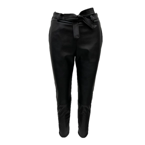 Zwarte leatherlook broek met strik Chastar
