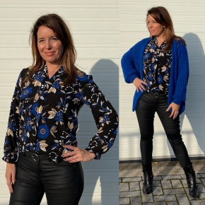 Ziva Lynn blouse flowerprint zwart kobalt