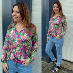 Soft collection blouse Chastar Lexis flower groen fuchsia ivoor