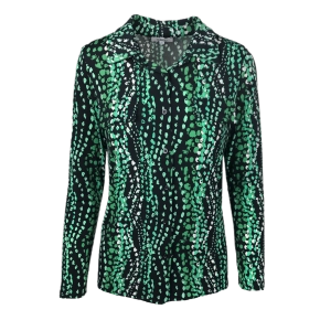 Travelstof vlekjes print blouse Vera Jo zwart groen SALE