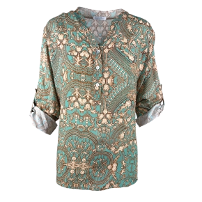 Viscose vintage print blouse Liva turquoise beige