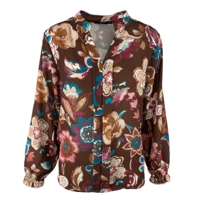 Gina flowerprint blouse choco roze