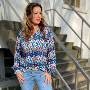 Viscose V-hals blouse blauw Kitty SALE