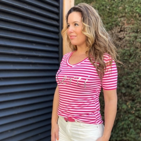 Streepjes T-shirt fuchsia Merci