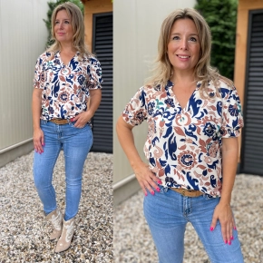 Soft collectie shirt ivoor donkerblauw beige Leonie SALE