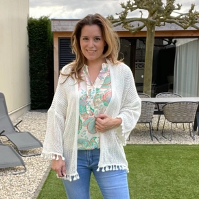 Gehaakt katoenen vest met franjes Gemma Ricceri ivoorwit SALE