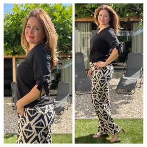 Zwarte Chastar shirt met V-hals en strikdetail aan de mouwen