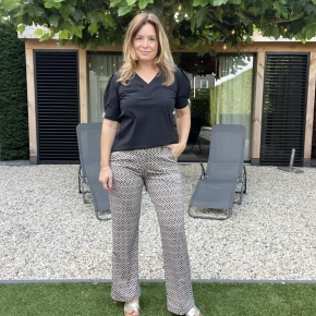 Zwart/ecru/beige travelstof broek met ruit print Chastar