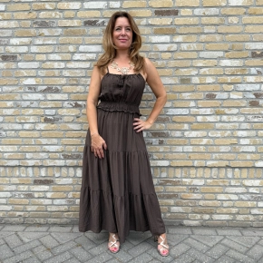 Tan maxi jurk met spaghettibandjes choco lang