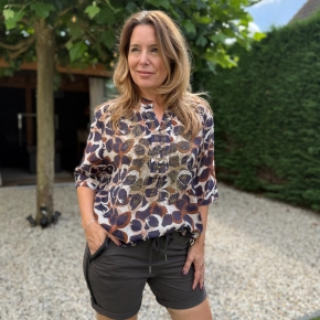 Boebou blouse korte mouw blauw/choco
