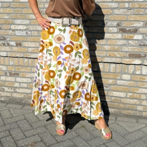 Lange bloemenprint rok dames okergeel