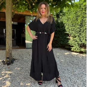 Boebou jurk met V-hals en kralenkoord – zwart SALE
