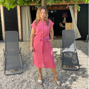 Azzurro Jurk roze met knoopsluiting en strikkoord