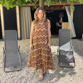 Biba maxi halter jurk zigzag – brons