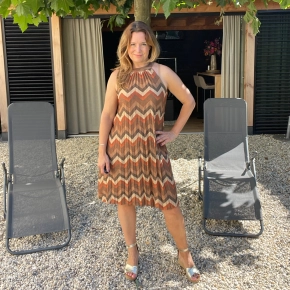Biba halter jurk zigzag – brons KORT