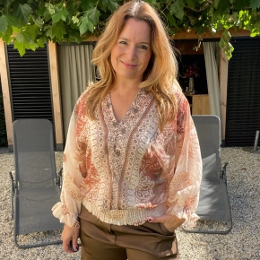Luchtige boho blouse met etnische print bruin