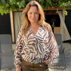 Luchtige boho blouse met zebra print bruin