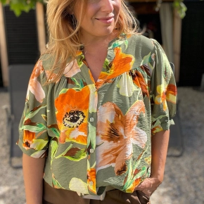 Armygroen Gemma Ricceri blouse bloemenprint