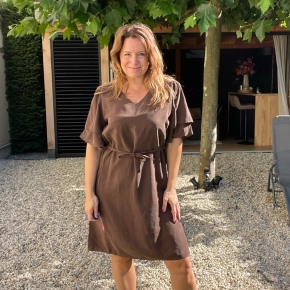 Choco viscose jurk met ruches