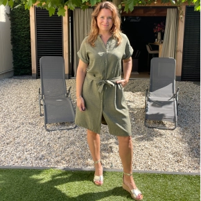 Azzurro armygroen knoopjes jurk met strikceintuur SALE