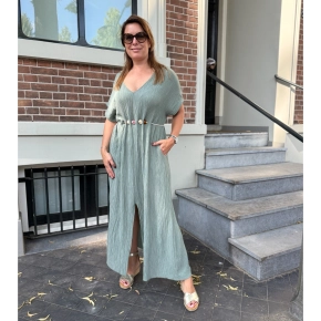 Boebou jurk met V-hals en kralenkoord – armygroen SALE