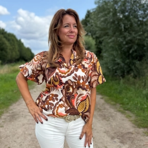 Vera Jo Bladprint Top Juna – Choco & Koraal SALE