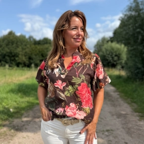 Vera Jo boho bloemenprint top Juna – choco & rood SALE