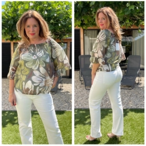 Luchtige top met bloemenprint groen SALE