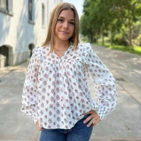 Romantische witte damesblouse met bloemenprint Ariana SALE