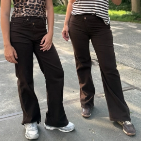 Kate denim wide leg bruin met schuine rits SALE