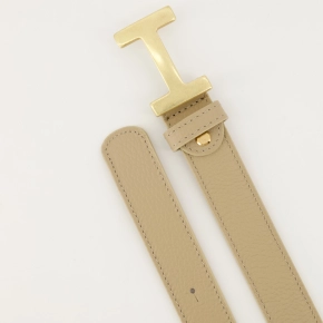 Hera Big riem taupe – Leren damesriem met goudkleurige gesp