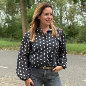 Vera Jo blouse antraciet met witte stippen SALE