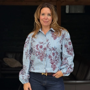 Gemma Ricceri blouse met bloemenprint en strepen blauw bordeaux