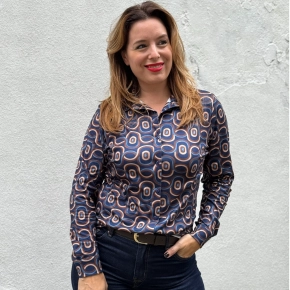 Soft collectie print blouse Stefanie Faya donkerblauw camel