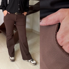 Broek visgraatmotief choco/antraciet