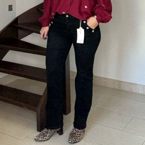 Zwarte Norfy power stretch jeans met knoopjes op de zakken 9266