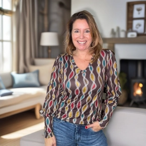 Nora V-hals shirt bruin slinger