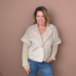 Teddy gilet met kraag beige Jola SALE