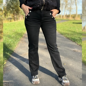 Zwarte Norfy power stretch jeans met knoopjes op de zakken 9266