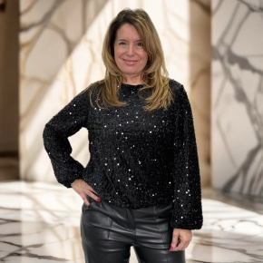 Pailletten top Gemma Ricceri zwart met ronde hals