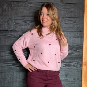 Roze trui bordeaux hartjes