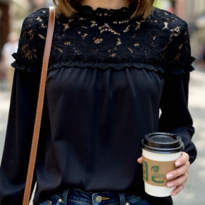 Zwarte top kant met ruches SALE