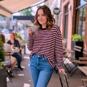 Gemma Ricceri strepen shirt bruin roze