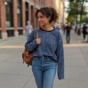 Gemma Ricceri strepen shirt bruin lichtblauw