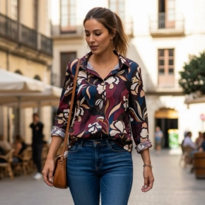 Chastar soft collectie blouse Stefanie Liz – Bloemenprint navy choco bordeaux