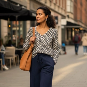 Soft collectie shirt Nora Olivia blauw – V-hals & print