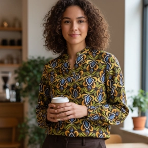 Viscose blouse Carly – Bruin, oker & jeansblauw SALE