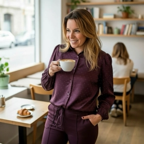 Vera Jo studs blouse aubergine SALE