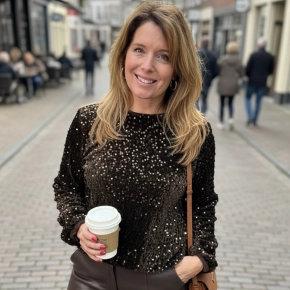 Pailletten top Gemma Ricceri bruin met ronde hals SALE