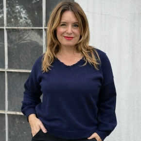 Trui met decoratieve V-hals Lonneke navy